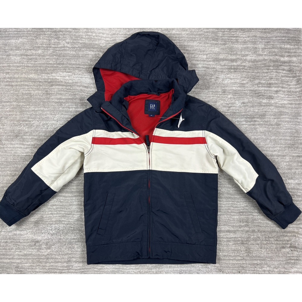 Gap Kids Windbreaker Boys L 10 Navy‎ Blue Colorblock Hooded Mesh Lined Jacket